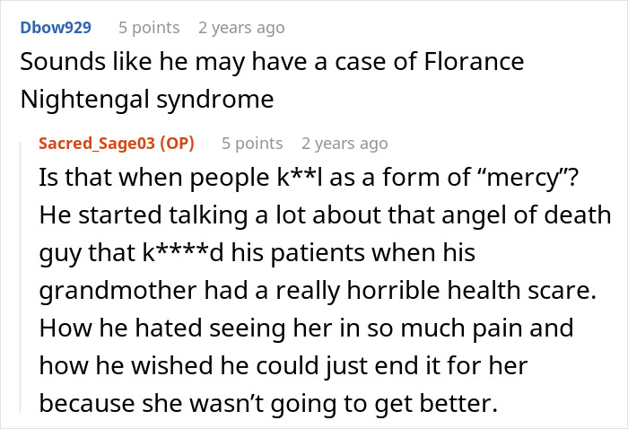 Screenshot of an online discussion about a woman realizing her ex might have been poisoning her after months of illness.
