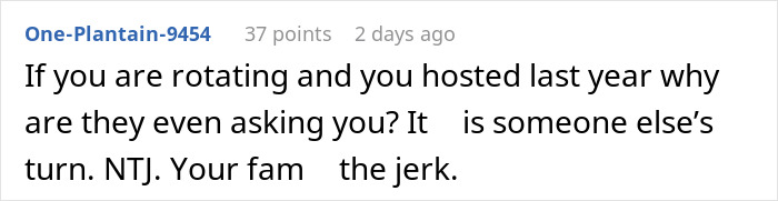 Comment about woman spending $500 on Thanksgiving, feeling her family treated her home like an Airbnb.