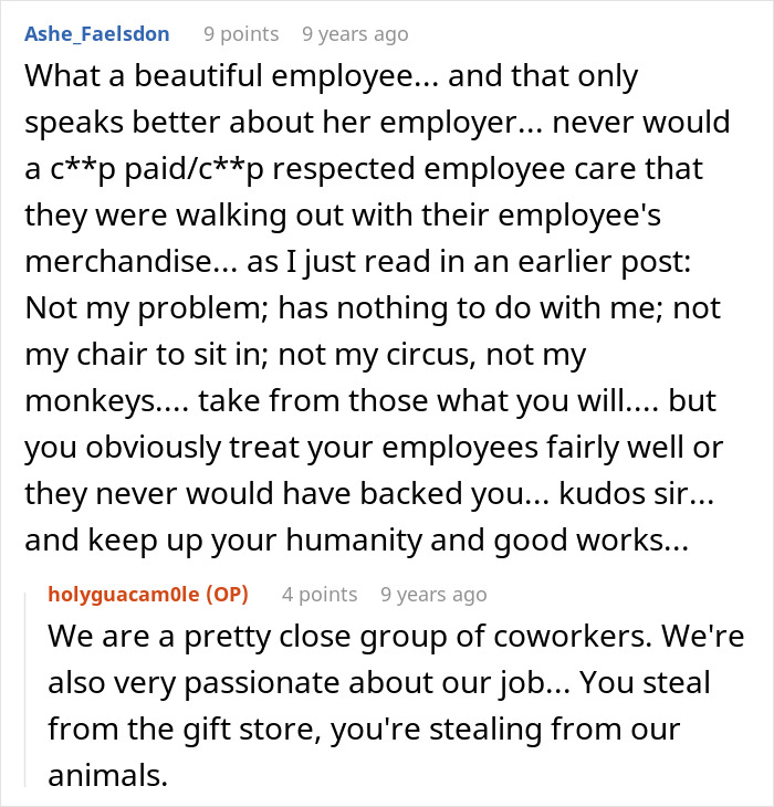 Screenshot of a conversation about an employee overhearing a dad and calling him out at work.