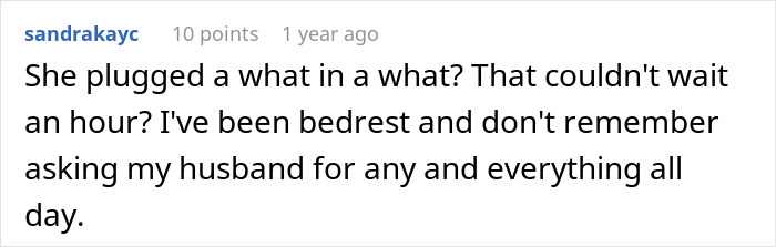 Comment discussing a bedridden pregnant wife and a man snapping during a disrupted work meeting.