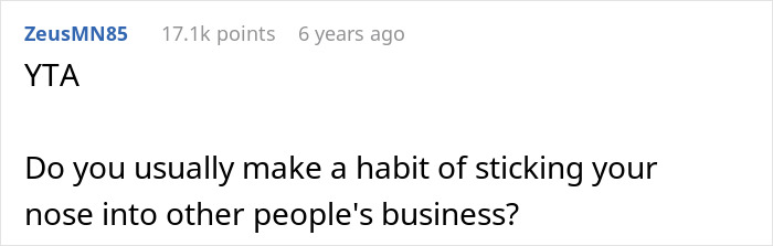 Comment on Reddit by user ZeusMN85 criticizing someone for interfering in others' business at a store incident.