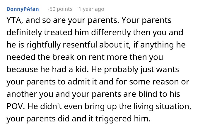 Alt text: Reddit comment discussing sibling control and resentment involving the golden child label and family dynamics.