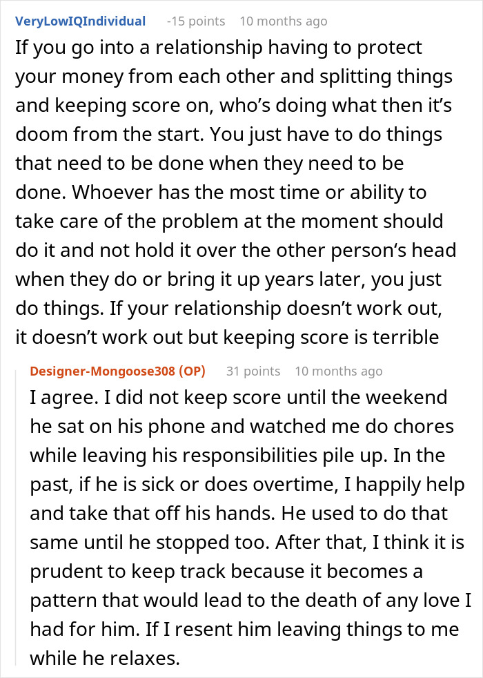 Reddit users discuss a woman called a gold digger for wanting fair chores while her boyfriend neglects responsibilities.