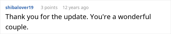 Comment expressing gratitude and complimenting a couple as wonderful and appreciative of an update shared.