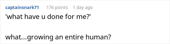 Screenshot of an online comment where a man accuses his pregnant girlfriend of playing the victim when too sore and tired to work out.