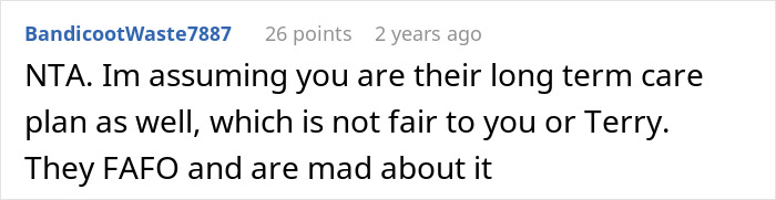 Screenshot of a Reddit comment discussing a woman setting a boundary about her disabled brother&rsquo;s care after a drop-off incident.
