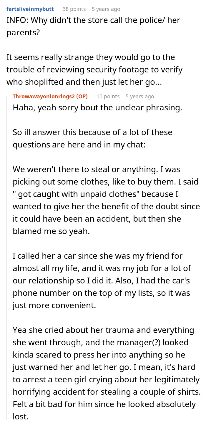 Reddit conversation discussing a disabled teen&rsquo;s behavior and her best friend abandoning her after shoplifting incident.