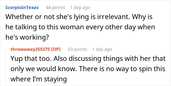 Screenshot of an online discussion about a woman suspecting her fianc&eacute; is hiding a secret kid after finding kids' clothing.