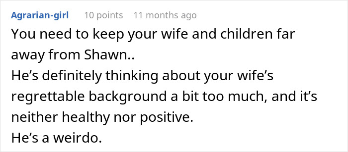 Comment warning about keeping family away from Shawn due to his upsetting theory causing shock and horror among relatives.