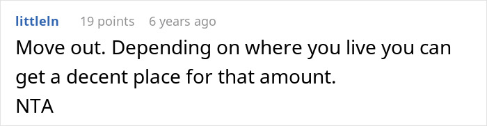 Comment on sibling refusing to keep paying rent after learning sister lives rent free, advising to move out for better options.