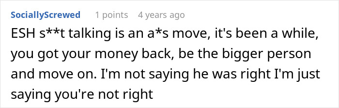Screenshot of a Reddit comment discussing a man refusing to forgive his ex-friend who stole $40 years ago.
