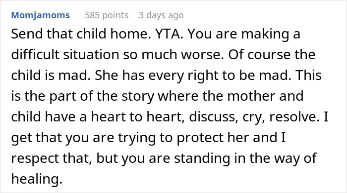 Comment discussing a mother&rsquo;s work trip turned vacation and her autistic child refusing to go home due to feelings.