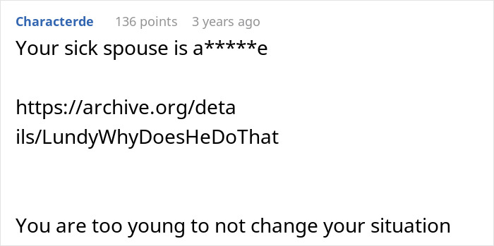 Text post discussing a wife cleaning bed multiple times and standing up as husband refuses diapers or catheter.