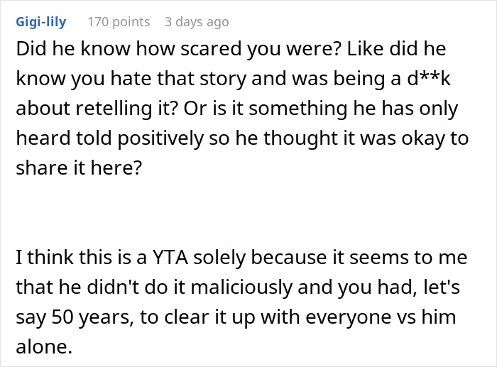 Comment discussing a woman making her brother feel hated after he thanks her for delivering him in an online forum.