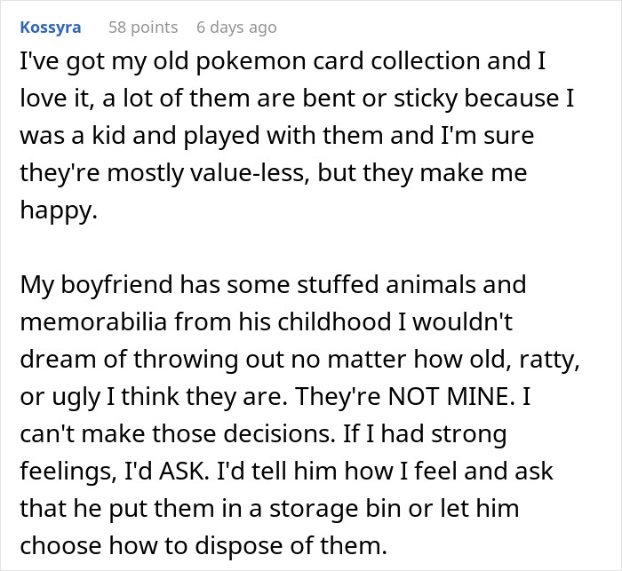 Comment about old Pok&eacute;mon card collection, valuing personal childhood memorabilia despite wear and damage.