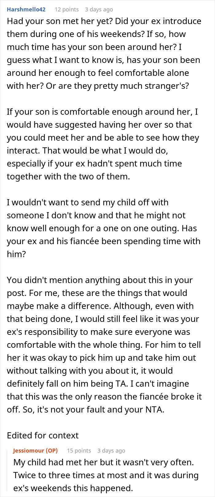 Reddit comments discussing a woman tired of being treated as stranger danger to her future stepkid.
