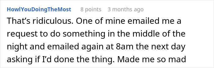 Comment discussing an employee who didn&rsquo;t check email while taking public transit, showing a boss&rsquo;s livid reaction.
