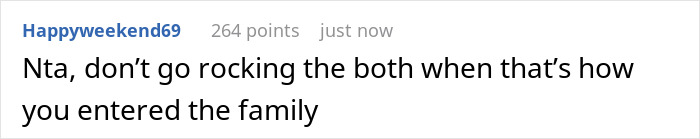 Comment from user Happyweekend69 discussing family dynamics amid cheating accusations and a brutal response.