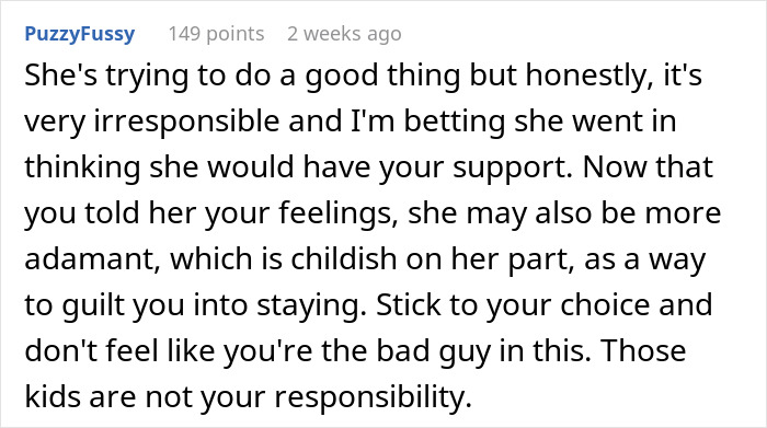 Comment discussing a woman saving niblings from foster care and her boyfriend rethinking their future together.