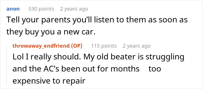 Screenshot of an online conversation about a golden child getting a reality check after sister&rsquo;s college acceptance news.