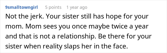 Comment advising a teen torn about continuing to see biological mom, emphasizing hope and sibling support amid difficult treatment. Comment advising a teen torn about continuing to see biological mom, emphasizing hope and sibling support amid difficult treatment.