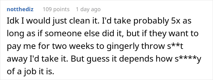 Screenshot of a Reddit comment discussing the difficulty of cleaning out a deceased coworker&rsquo;s office frozen in grime.