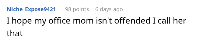 Screenshot of an online comment about a woman accused of making things awkward at work by stopping baking for colleagues.