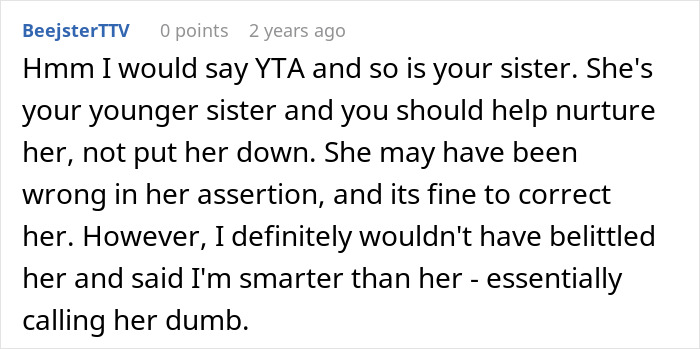 Comment on a forum discussing a golden child getting a reality check after seeing sister get into college of her dreams.