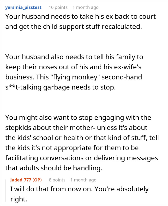 Advice on handling husband&rsquo;s ex and family drama after car accident settlement money used to buy new car.