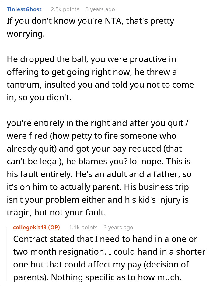 Conversation discussing rude rich folks firing babysitter with false accusations and blaming her after missing business trip.