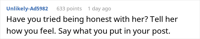 Comment suggesting honesty about feelings in husband unattracted plastic surgery wife discussion on an online forum.