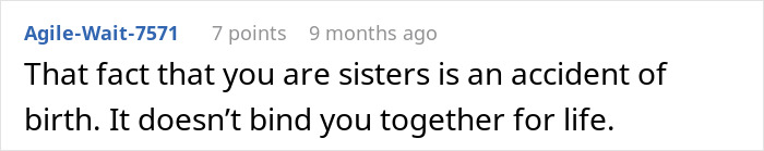 Comment on sister relationship and going no-contact after Thanksgiving disaster, showing tension in family dynamics.