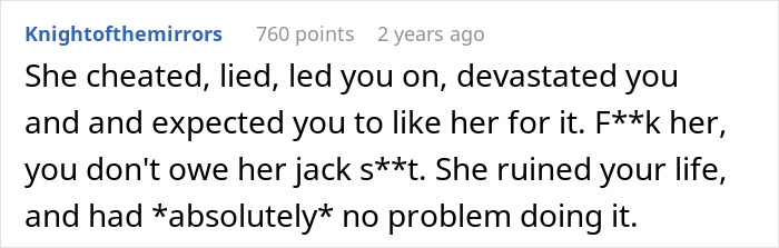 Screenshot of an online comment discussing a man learning his fianc&eacute;e is in love with her friend, calling her a placeholder.