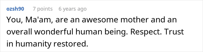 Comment praising a woman for her kindness and respect, reflecting trust and humanity restored in online discussion. Comment praising a woman for her kindness and respect, reflecting trust and humanity restored in online discussion.