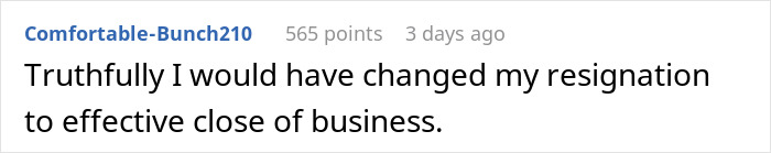 Text comment about changing resignation timing, highlighting company market changes and salary raise discrepancies.