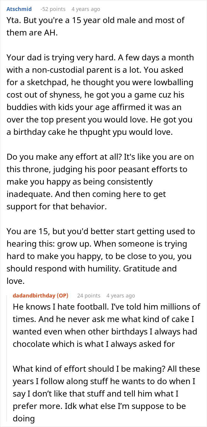 Teen tells dad would&rsquo;ve remembered if you cared after birthday cake fail in a heartfelt online discussion.