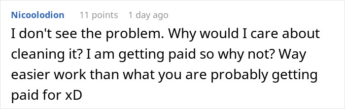 Screenshot of a Reddit comment discussing a guy&rsquo;s new job cleaning a deceased coworker&rsquo;s office frozen in grime.