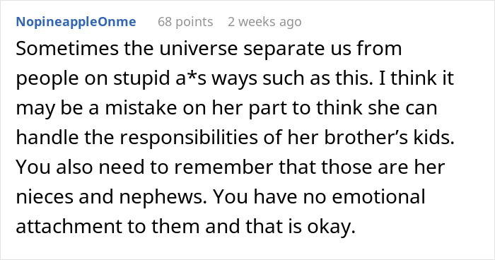 Comment about woman saving niblings from foster care and boyfriend rethinking their future responsibilities.