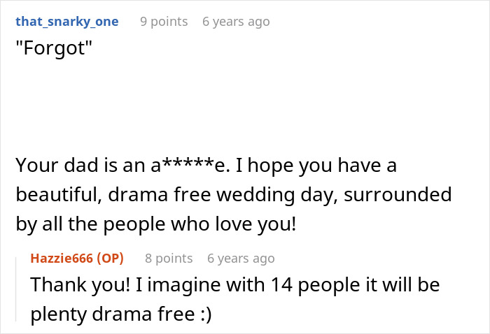 Screenshot of a wedding forum discussion where bride&rsquo;s father refuses to attend wedding not on American soil.