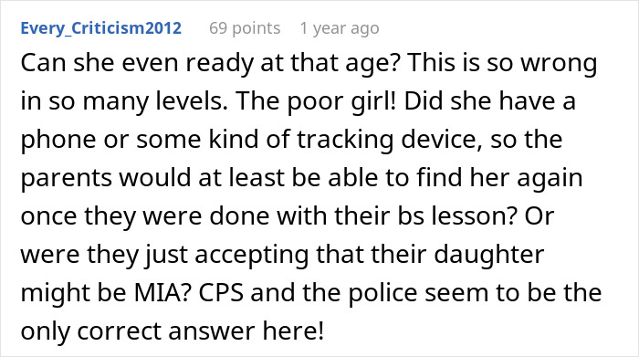Comment on social platform expressing concern about parents abandoning 5YO daughter and neighbor calling CPS quickly.