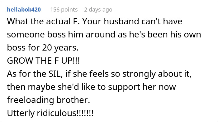 Comment criticizing a man refusing to have a boss after his business fails following 20 years of success.