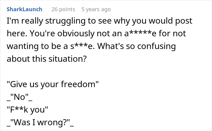 Screenshot of a Reddit comment discussing a woman telling her brother to go to hell over a live-in nanny job with demands.
