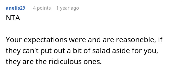 Comment from an online forum emphasizing a mom refusing family dinners after being ignored by her in-laws. Comment from an online forum emphasizing a mom refusing family dinners after being ignored by her in-laws.