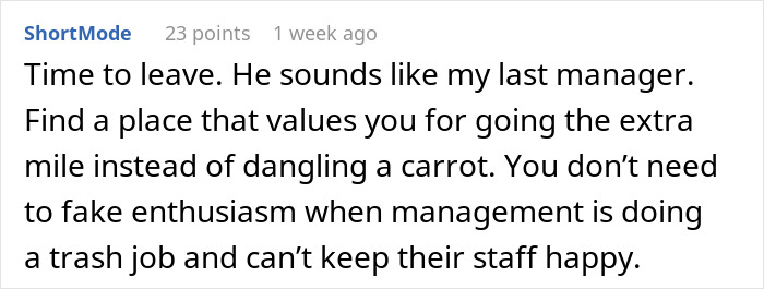 Comment on workplace frustration discussing a worker going above and beyond yet told she&rsquo;s not doing enough by management.