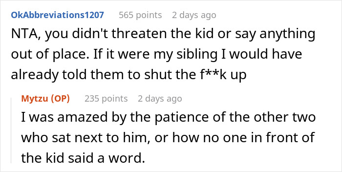 Reddit user discusses telling disruptive kid on a plane to shut up, sparking upset from the mom during the flight.
