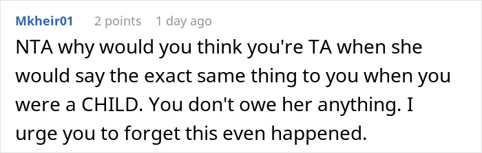 Screenshot of a Reddit comment discussing a mom telling daughter she wishes she was never born, causing a lasting rift.