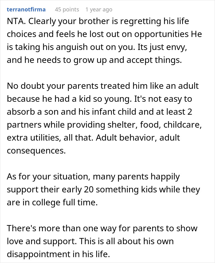 Screenshot of a Reddit comment discussing a brother being controlling and issues around the golden child label.