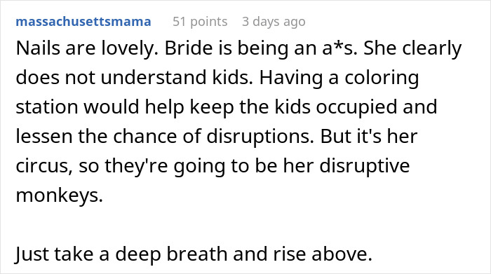 Bridesmaid doing her nails nervously before a wedding while the bride reacts with frustration and anger.