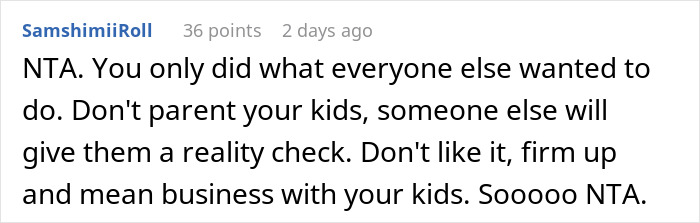 Screenshot of a Reddit comment discussing a man telling a disruptive kid on a plane to be quiet, upsetting the mom.
