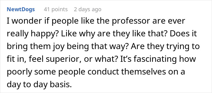 Comment from NewtDogs discussing how some people conduct themselves poorly on a day-to-day basis as obnoxious dinner guest husband dreadful.